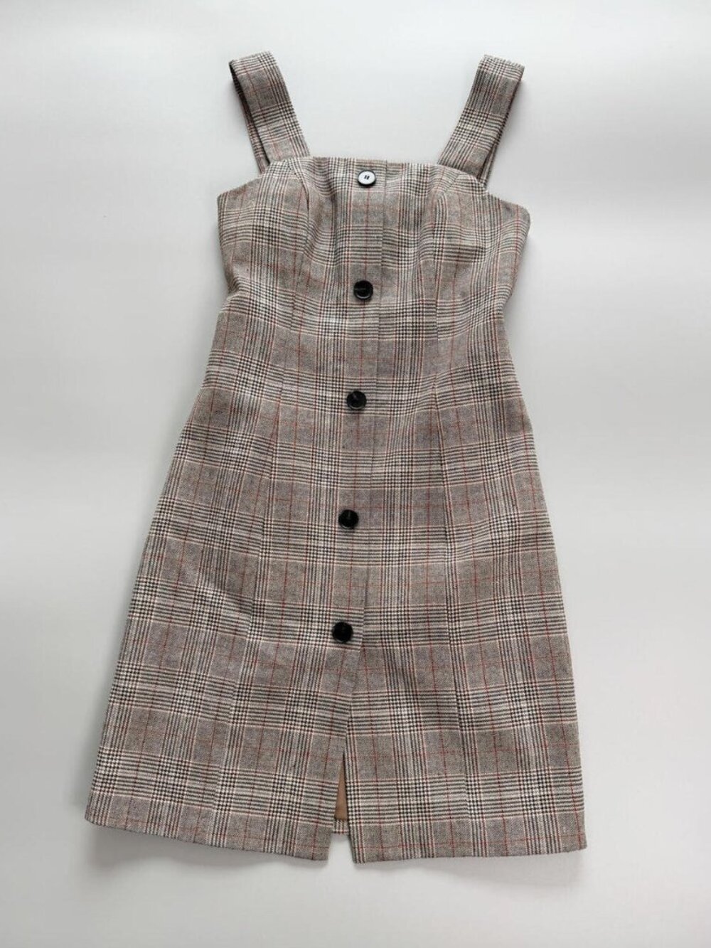 Plaid‎ Button Front Mini Dress, Pinafore Style Dress, Brown Check Dress Small